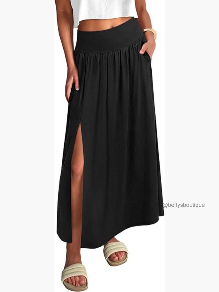 Maxi Skirt With Side Slit, Flowy Boho Floral, Lightweight Polyester Blend